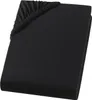 A folded black fitted sheet is shown on a white background. Produktbild-Vorschau