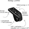 A diagram showing a bicycle handlebar display with labels pointing to its features. Produktbild-Vorschau