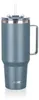 A studio shot of a gray stainless steel tumbler with a handle and straw. Podgląd zdjęcia produktu
