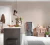 A kitchen island with a chalkboard menu and wooden crates. Produktbild-Vorschau