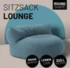 A blue beanbag chair with text overlays. Náhľad obrázku produktu