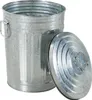 A galvanized metal trash can with its lid resting beside it. Produktbild-Vorschau