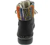 A top-down view of a black boot with a colorful knitted cuff. Anteprima dell’immagine prodotto