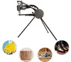 A sewing machine with four circular insets showing a yellow towel, a beige tote bag, a pair of sneakers, and a pair of brown dress shoes. Náhled obrázku produktu