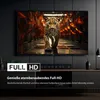 A modern living room setup featuring a large TV displaying a leopard, with a soundbar and media console below. Produktbild-Vorschau