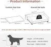 Product information including cushion pad size, overall pet sofa dimensions, and dog size guide. Voir les images du produit