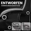 Close-up of a gaming chair armrest with text overlays highlighting features. Produktbild-Vorschau