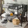 A bunk bed with stairs in a room with patterned wallpaper. Produktbild-Vorschau