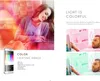 A collage of lifestyle images showcasing people interacting with colorful lighting, alongside a smartphone displaying a color selection interface. Produktbild-Vorschau