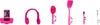 A collection of pink and silver accessories, including a phone dock with a clock, headphones, a spatula, a small utensil, and a fork. Podgląd zdjęcia produktu
