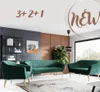 A living room set with a 3-seater sofa, a 2-seater sofa, and an armchair, all in green velvet. Anteprima dell’immagine prodotto