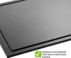 A close-up view of a dark gray cutting board with a subtle texture, showing a raised edge and a small green checkmark icon with text. Podgląd zdjęcia produktu