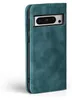 A teal-colored flip case for a Google Pixel 8 Pro phone, shown from the side with the camera cutout visible. Produktbild-Vorschau