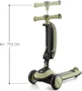 A green and black three-wheeled scooter with adjustable handlebars against a white background. Produktbild-Vorschau