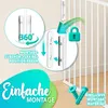 Diagrams and text illustrating the installation and features of a baby gate. Anteprima dell’immagine prodotto