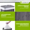 A collage of images showcasing a grey bamboo laundry basket with various features highlighted by text. Náhľad obrázku produktu