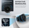 Diagram showing a toilet brush cleaning a toilet bowl, with callouts highlighting features. Produktbild-Vorschau