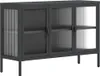 A dark gray sideboard with fluted glass doors and metal legs, shown against a white background. Náhľad obrázku produktu