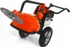 A wheeled brush cutter with an orange engine cover and a silver cutting blade. Produktbild-Vorschau