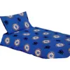A blue duvet cover and pillow set with the Chelsea FC logo printed all over it, laid out on a white background. Náhľad obrázku produktu