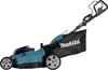 A teal and black Makita cordless lawnmower is shown against a white background. Náhled obrázku produktu