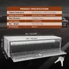 A silver aluminum truck box with its lid open, displayed on a dark, asphalt-like surface with road markings. Product specifications are shown in a graphic overlay at the top. Podgląd zdjęcia produktu