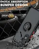 A phone case is shown falling and shattering on a concrete surface, with text overlay highlighting its shock absorption features. Produktbild-Vorschau