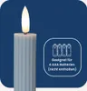 A close-up of a battery-operated LED candle with a graphic indicating battery requirements. Produktbild-Vorschau