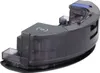 A close-up of a black and dark gray robot vacuum cleaner water tank with a blue button on top. Produktbild-Vorschau