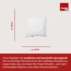 A white pillow is shown with dimensions indicated and descriptive text below. Produktbild-Vorschau