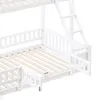 A close-up view of a white wooden bunk bed, showing the slatted bed bases and railings. Produktbild-Vorschau