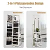 A split image showing the front and back of a white jewelry cabinet with a mirror. Voir les images du produit