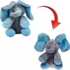 Two images of a plush elephant toy, with a red arrow indicating a change or transformation. Anteprima dell’immagine prodotto