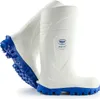 A pair of white and blue work boots are shown against a white background. Produktbild-Vorschau