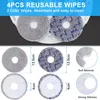 A collage of images showing reusable mop pads for a robot vacuum cleaner, with dimensions and material details. Produktbild-Vorschau