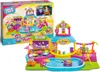 A toy pool party playset with figures and its packaging. Produktbild-Vorschau