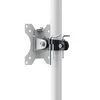 A close-up of a monitor mount attached to a white pole. Voir les images du produit