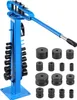 A blue manual pipe bender with a set of black bending dies on a white background. Produktbild-Vorschau