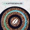 A close-up view of coffee beans arranged in concentric circles, with text overlays and a coffee bean icon. Produktbild-Vorschau