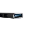 A close-up side view of a black USB hub with a silver trim and a blue USB 3.0 port. Produktbild-Vorschau