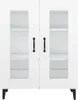 A white sideboard with glass doors and black handles, shown from the front against a white background. Anteprima dell’immagine prodotto