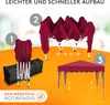 An instructional image showing the three steps to set up a red pop-up canopy tent. Produktbild-Vorschau