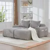 Modulares Cordsofa - 2-Sitzer mit 2 Hockern, Khaki-Hellgrau Produktbild-Vorschau 11