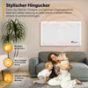 A family (mother, child, and dog) relaxing in a living room with a TRESKO heater mounted on the wall. Produktbild-Vorschau
