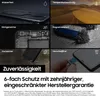 A collage of images showcasing various durability features of a product, with accompanying German text. Produktbild-Vorschau
