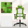 A gaming chair with pixelated green and brown accents, similar to a Minecraft Creeper, shown with close-up fabric texture details. Náhľad obrázku produktu
