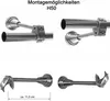 Collage of product images showing mounting options and a close-up with a measurement. Produktbild-Vorschau