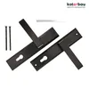 A set of black door handles with mounting hardware and a logo in the top right corner. Produktbild-Vorschau
