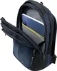 A close-up view of an open blue backpack with notebooks inside. Produktbild-Vorschau