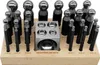 A set of metal dapping punches and a dapping block on a wooden stand. Produktbild-Vorschau